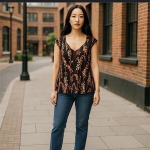 Tommy Hilfiger Sleeveless Navy Floral Blouse